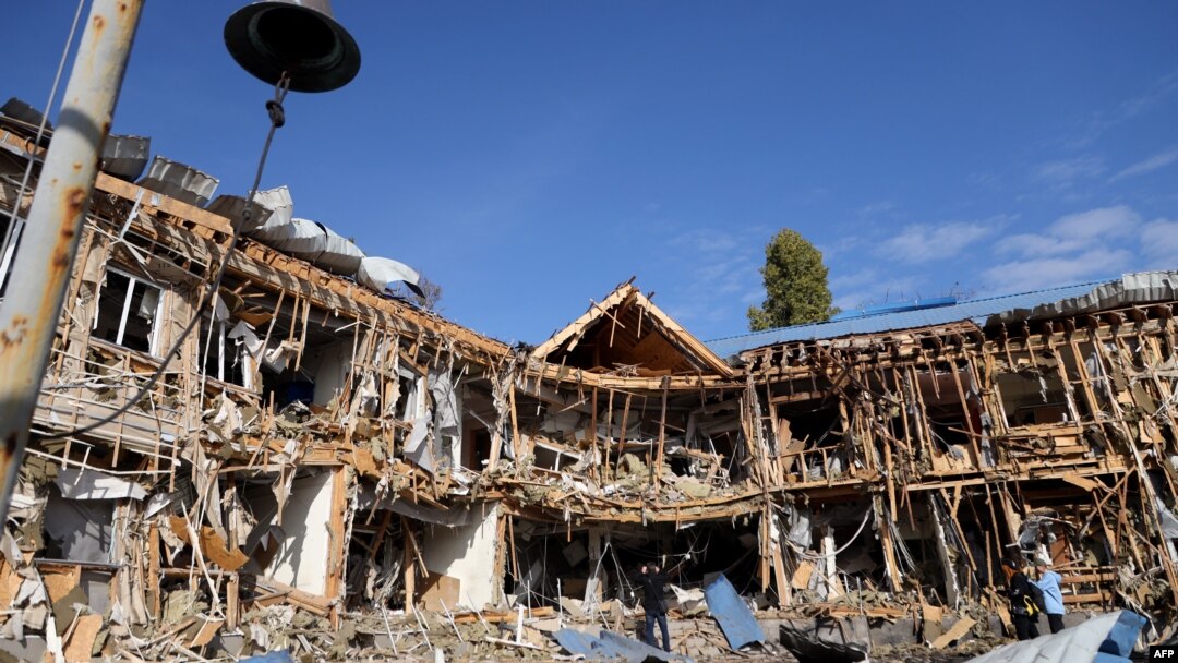 A yacht club is seen damaged as a result of the falling remains of a Russian drone shot down in Odesa, Ukraine, Oct. 17, 2023