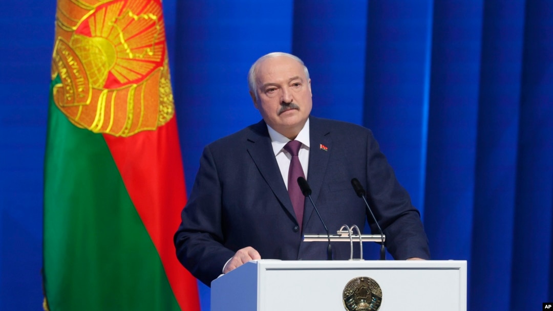 In this photo from the Belarusian Presidential Press Service, Belarusian President Alexander Lukashenko speaks in Minsk, March 31, 2023. The removal of children from Ukraine was arranged by a Belarusian charity supported by Lukashenko. (Belarusian Presidential Press Service/AP)