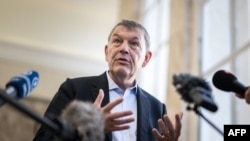 UNRWA Commissioner General Philippe Lazzarini speaks to the press after a briefing to diplomats on the situation in Gaza, at the United Nations Offices in Geneva, Switzerland, Feb. 13, 2023. 