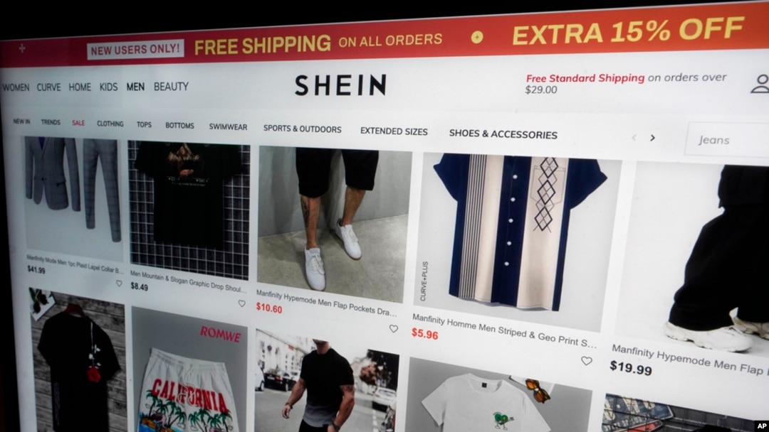 FILE - A page from the Shein website is shown in this photo, in New York, June 23, 2023. The Chinese fashion company's Washington lobbying bill tripled to $600,000 last quarter as the company faces scrutiny over potential links to forced labor in China's Xinjiang region.