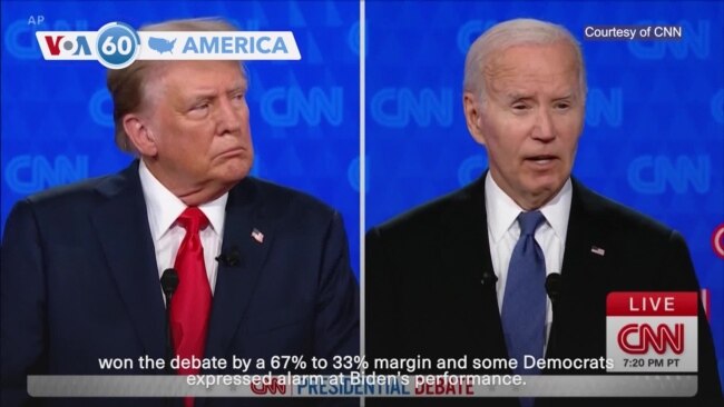 VOA60 America - Biden, Trump clash at first presidential debate of 2024 election