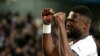 Moyi RDC, défenseur ya Marseille Chancel Mbemba azali kosepela nsima na kotia mongete na match na ES troyes, stade ya Aube, Troyes, France, 11 sanza ya yambo 2023. 