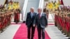 Jordan's King Abdullah II (R) receives Iraq's President Abdul Latif Rashid at Marka Airport in Jordan, April 15, 2024. King Abdullah said his country will not be a battleground for any party in the confrontation between Israel and Iran.