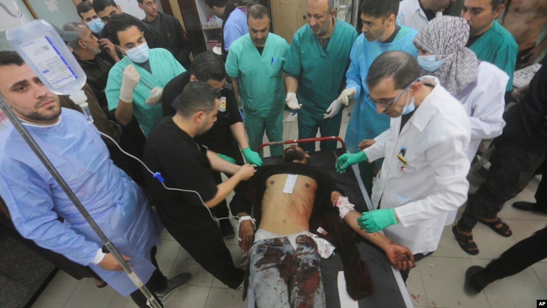 A Palestinian wounded in the Israeli bombardment of the Gaza Strip is treated at a hospital in Rafah on Jan. 16, 2024.