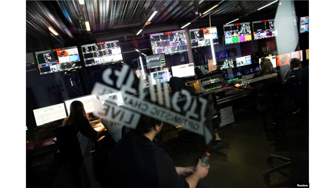 FILE - A view of the TV Rain (Dozhd) online news channel studio in Moscow, Russia, Aug. 20, 2021.