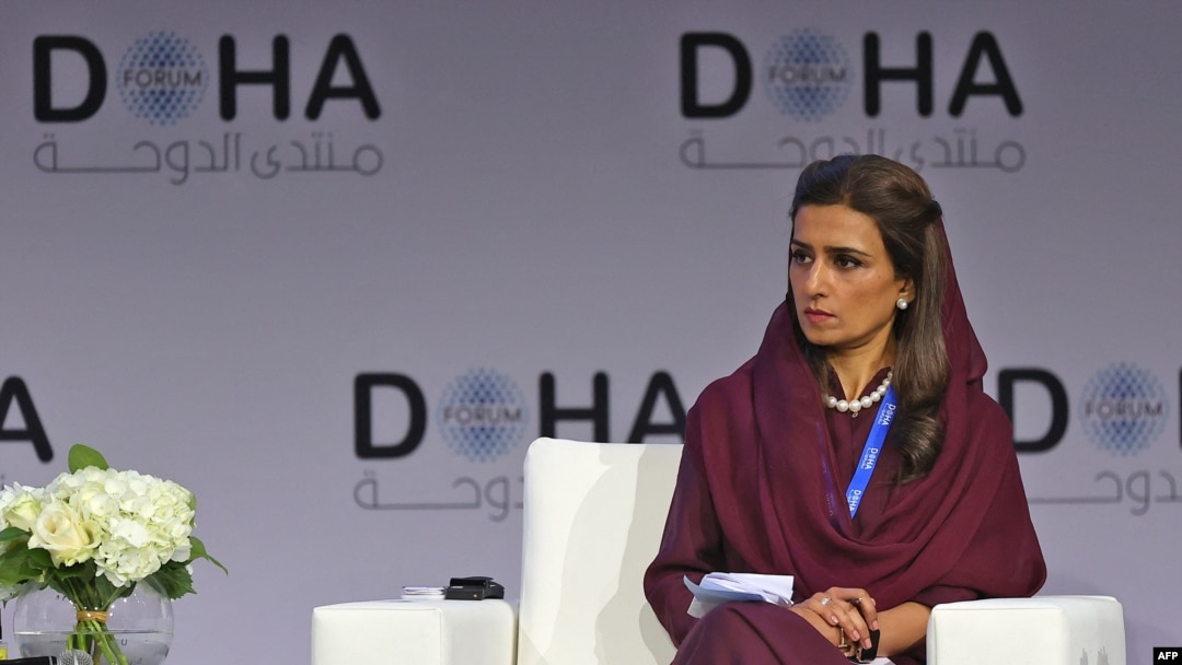 FILE - Pakistan’s then-former Foreign Minister Hina Rabbani Khar takes part in a panel discussion during the Doha Forum, in Qatar's capital, March 27, 2022. Khar currently serves as Pakistan's minister of state for foreign affairs, a position distinct from her previous.