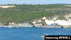Crimea, Ukraine -- Russian large landing ship with signs of damage has been seen in the bay of Sevastopol, 8May2022