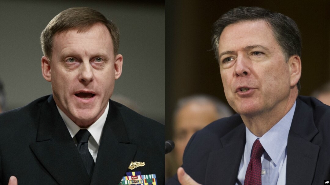 From left, National Security Agency chief Admiral Michael Rogers and FBI Director James Comey will testify publicly about whether there is any truth behind the explosive, but unsubstantiated, claim by U.S. President Donald Trump that former President Bara