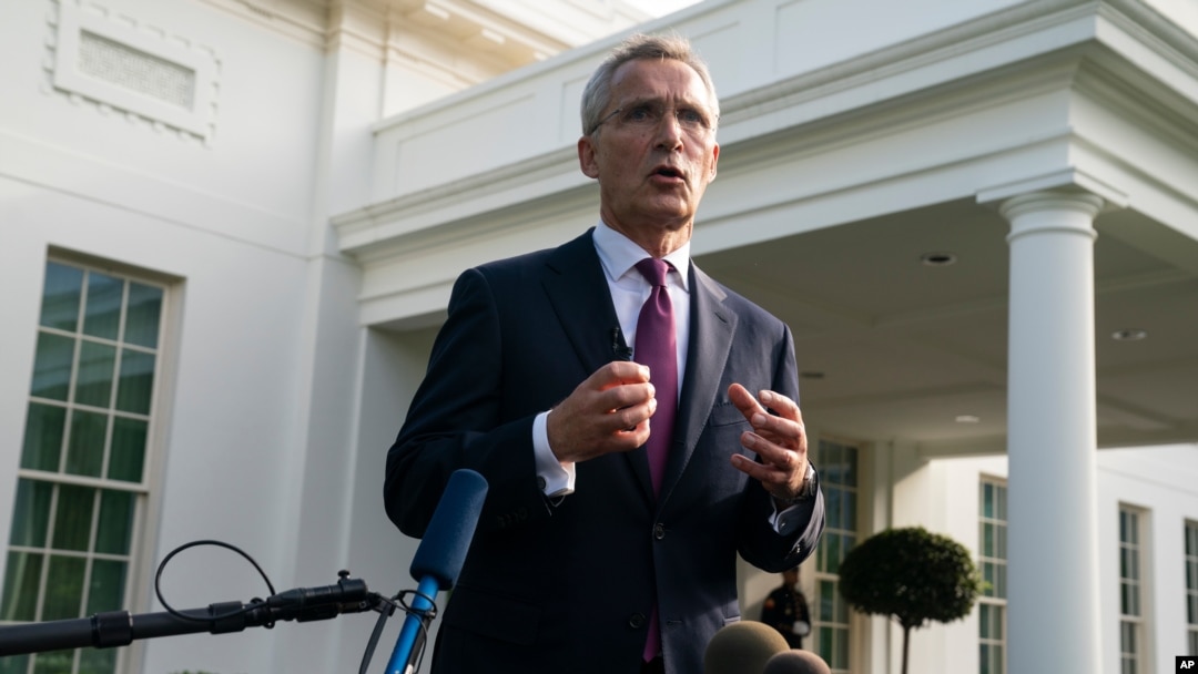 NATO Secretary General Jens Stoltenberg talks to reporters after meeting with President Joe Biden at the White House, June 7, 2021, in Washington.
