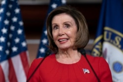FILE - Speaker of the House Nancy Pelosi, D-Calif., talks to reporters on Capitol Hill in Washington, Nov. 14, 2019.