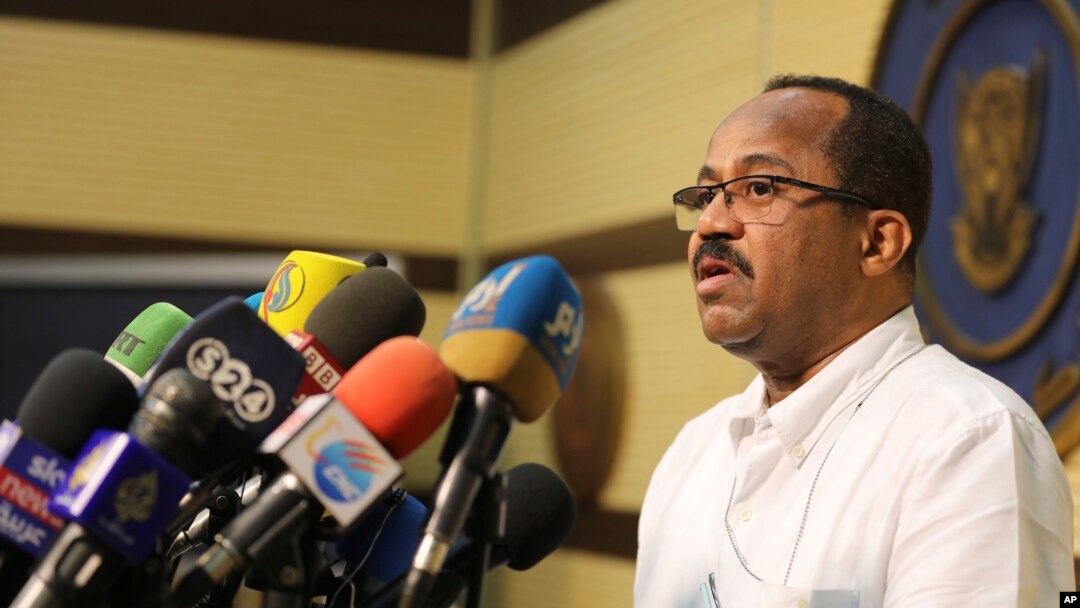 Sudanese Health Minister Akram al-Tom speaks during a press conference in Khartoum, Sudan, March 13, 2020. 