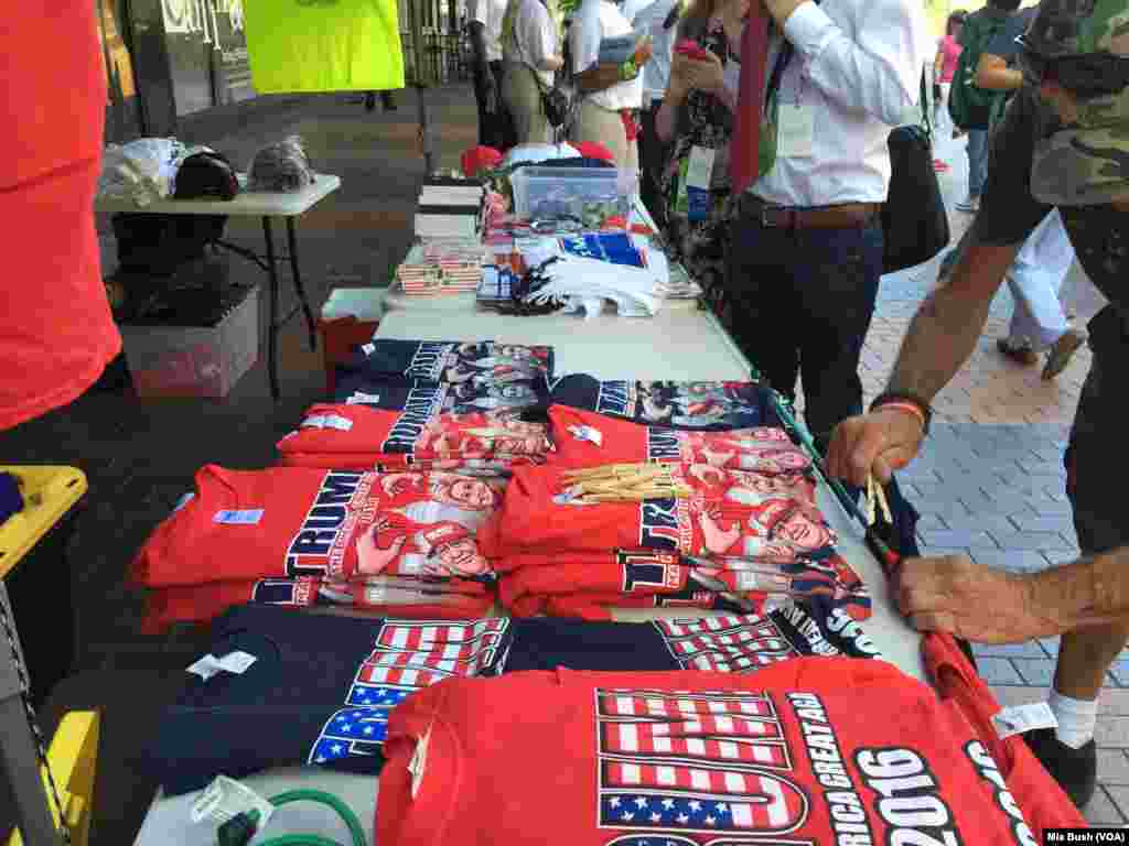 Donald Trump gear is sold on a street near the Public Square, in Cleveland, July 19, 2016.