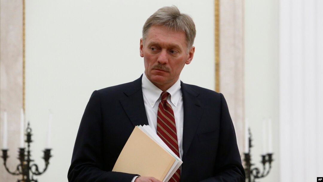 FILE - Russian President Vladimir Putin's spokesman Dmitry Peskov is seen at the Kremlin in Moscow, Russia, March 27, 2017.