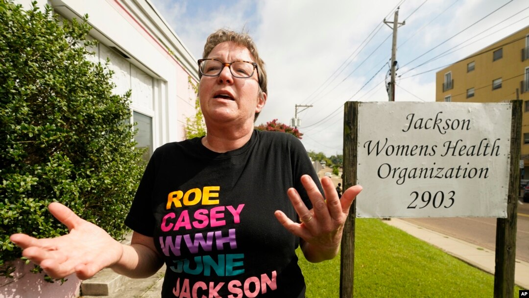Dr. Cheryl Hamlin speaks with reporters outside the Jackson Women's Health Organization clinic in Jackson, Mississippi, on July 6, 2022. Hamlin is one of a rotating group of physicians who provide abortions at the clinic.