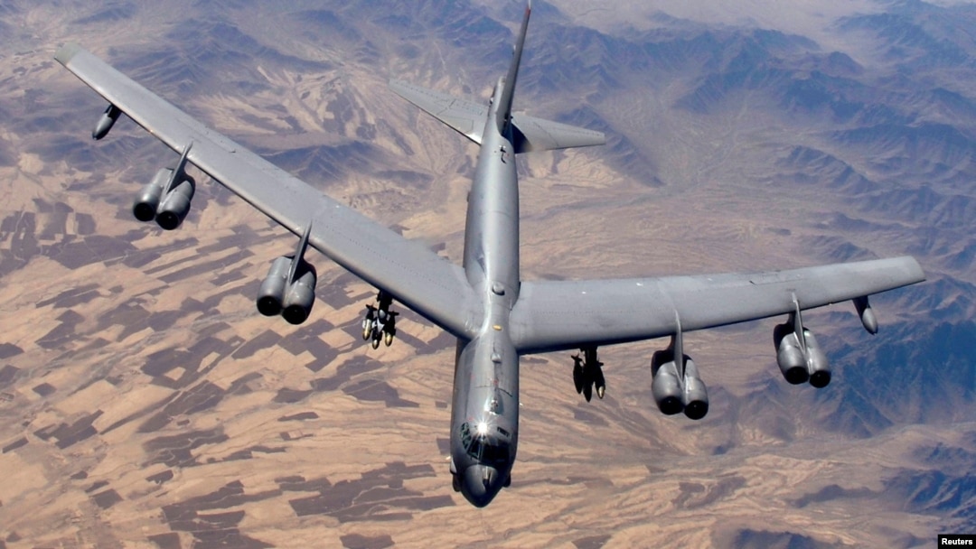 File - A B-52 Stratofortress is shown over Afghanistan in this undated handout photo.
