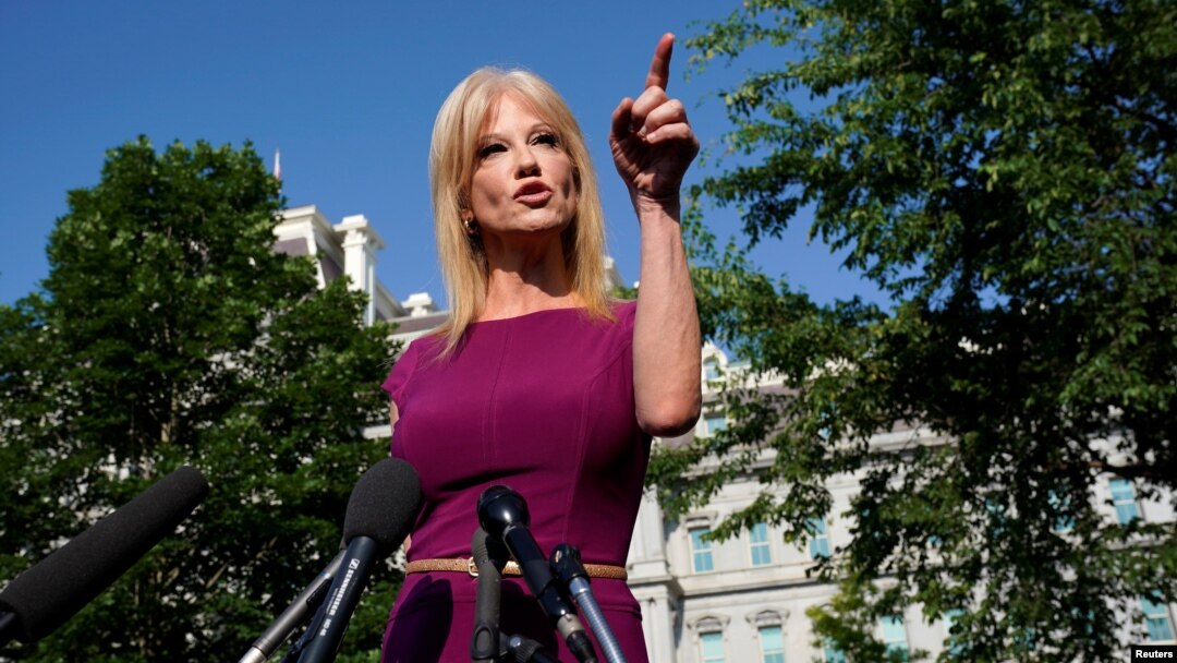 White House counselor Kellyanne Conway speaks to reporters at the White House in Washington, May 29, 2019. 
