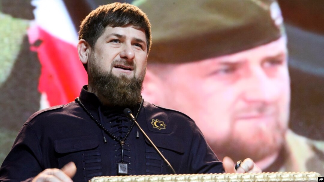 FILE - Chechen regional leader Ramzan Kadyrov speaks at celebrations marking Defenders of the Fatherland Day in Chechnya's provincial capital Grozny, Russia, Feb, 20, 2016/