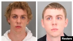 A combination of booking photos by the Santa Clara County (California) Sheriff's Office shows former Stanford University student Brock Turner on Jan. 18, 2015, at the time of arrest, left, and after he was sentenced to six months in jail for the sexual assault of an unconscious woman. (Courtesy Santa Clara County Sheriff's Office)