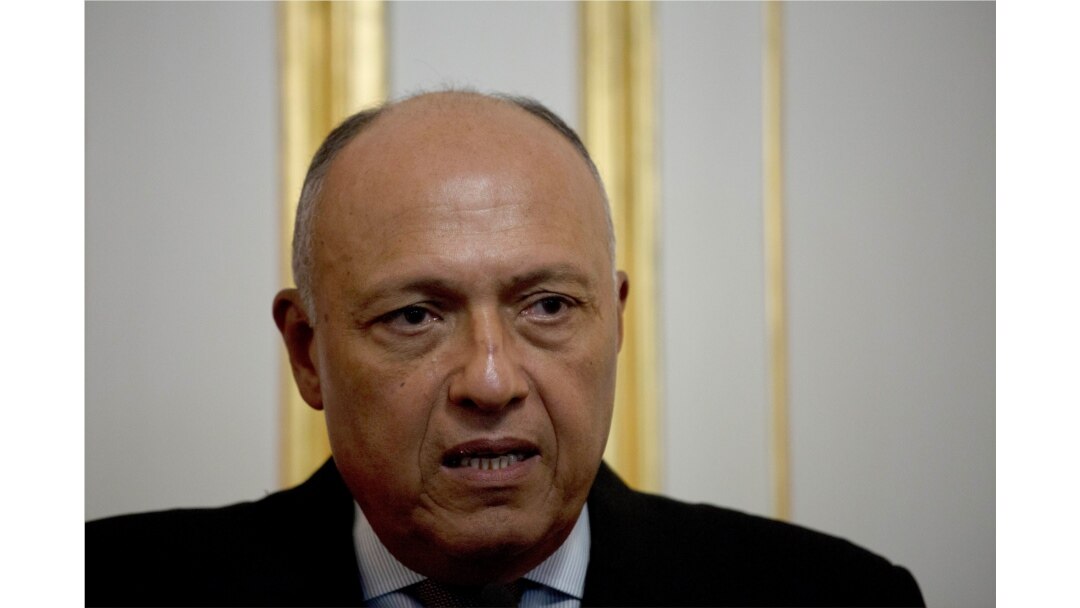 FILE - Egypt's Foreign Minister Sameh Shoukry speaks during a press conference in Cairo, Sept. 17, 2019.