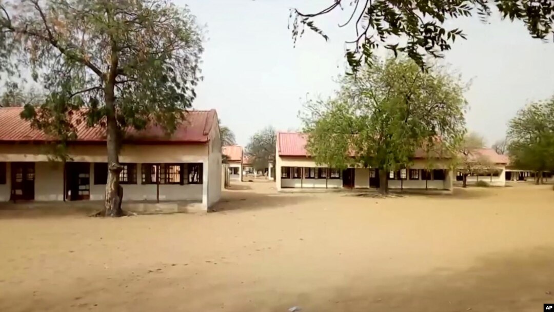 This image taken from video shows the exterior of Government Girls Science and Tech College in Dapchi, Yobe State, Nigeria, Feb. 22, 2018.