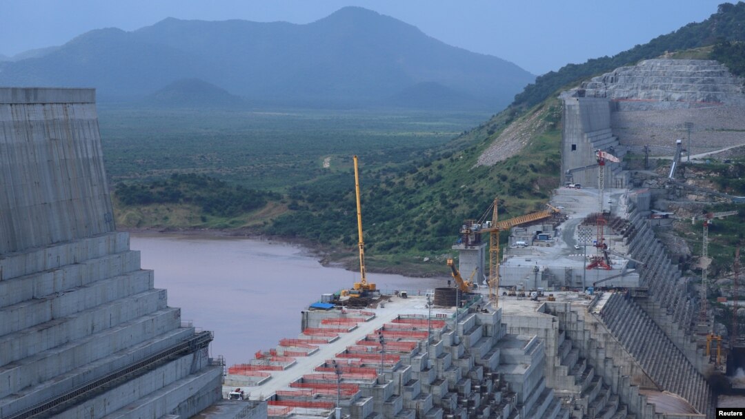 FILE - Ethiopia's Grand Renaissance Dam is seen as it undergoes construction work on the river Nile in Guba Woreda, Ethiopia, Sept. 26, 2019. 