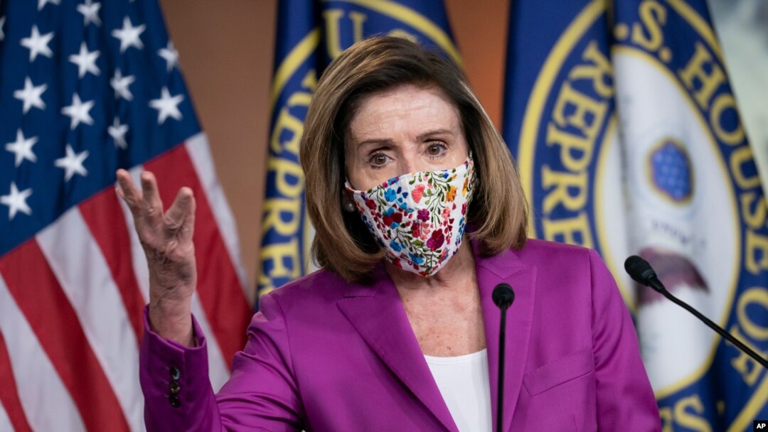 Speaker of the House Nancy Pelosi, D-Calif., holds a news conference on the day after violent protesters loyal to President Donald Trump stormed the U.S. Congress, at the Capitol in Washington, Jan. 7, 2021.
