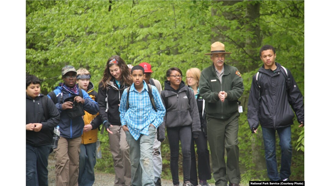 NPS Director Jonathan Jarvis during a wilderness walk with students at Prince William Forest Park, Virginia