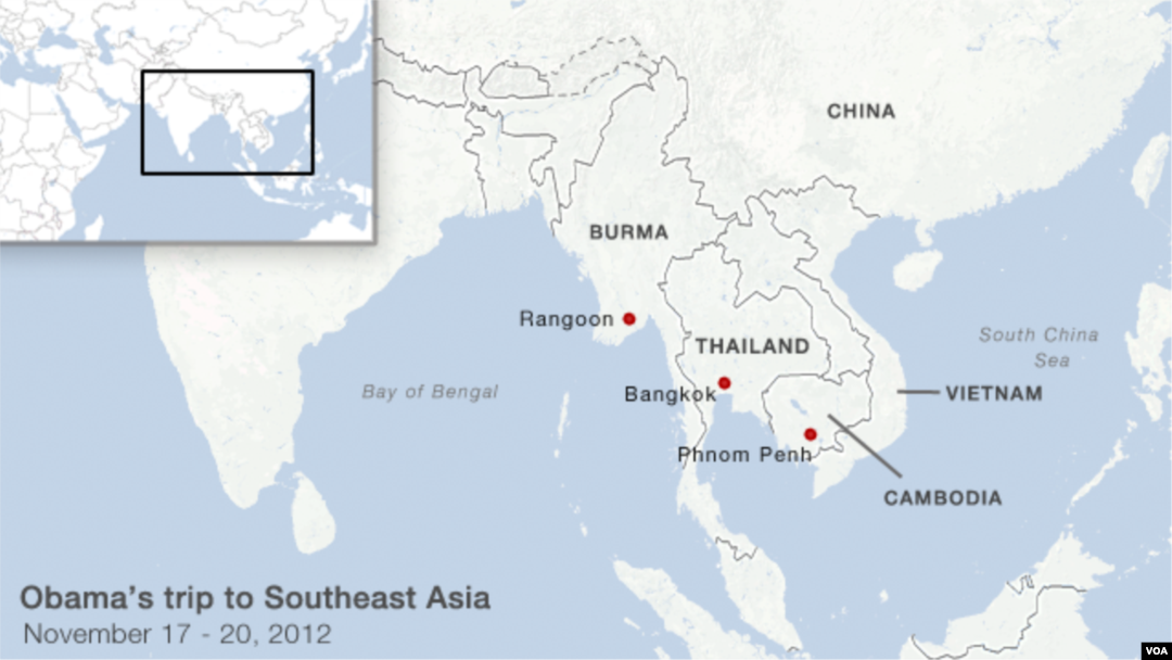 President Obama's stops in Burma, Thailand and Cambodia.