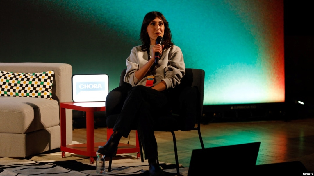 FILE - Italian journalist Cecilia Sala speaks at an event called "Chora Volume 1" in Milan, Italy, Feb. 16, 2024. (Chora Media/via Reuters)