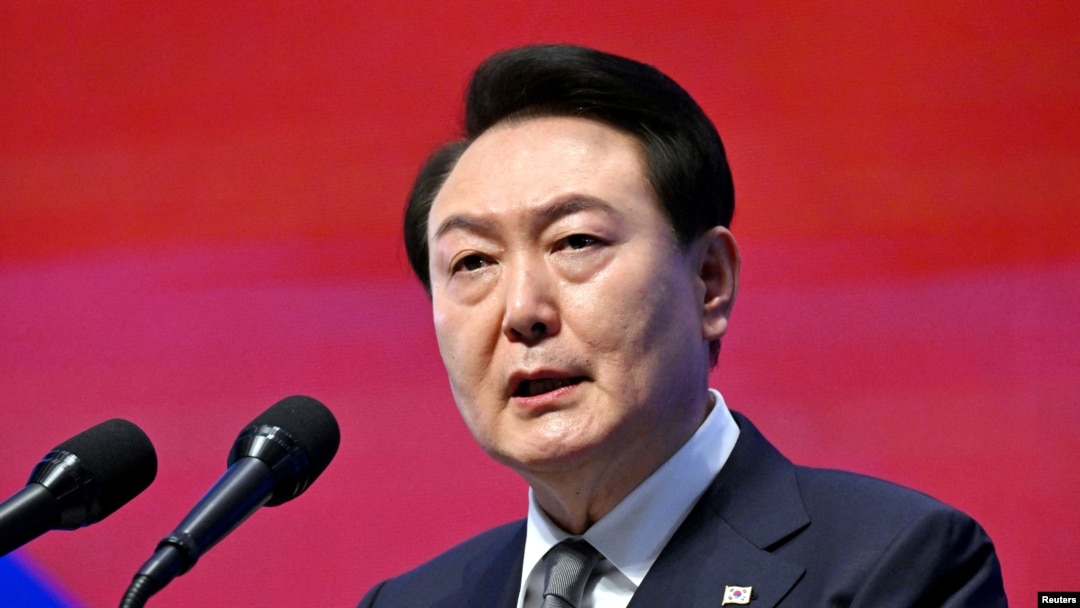 FILE - South Korea's President Yoon Suk Yeol speaks during a ceremony of the 104th anniversary of the March 1st Independence Movement Day against Japanese colonial rule, in Seoul on March 1, 2023.