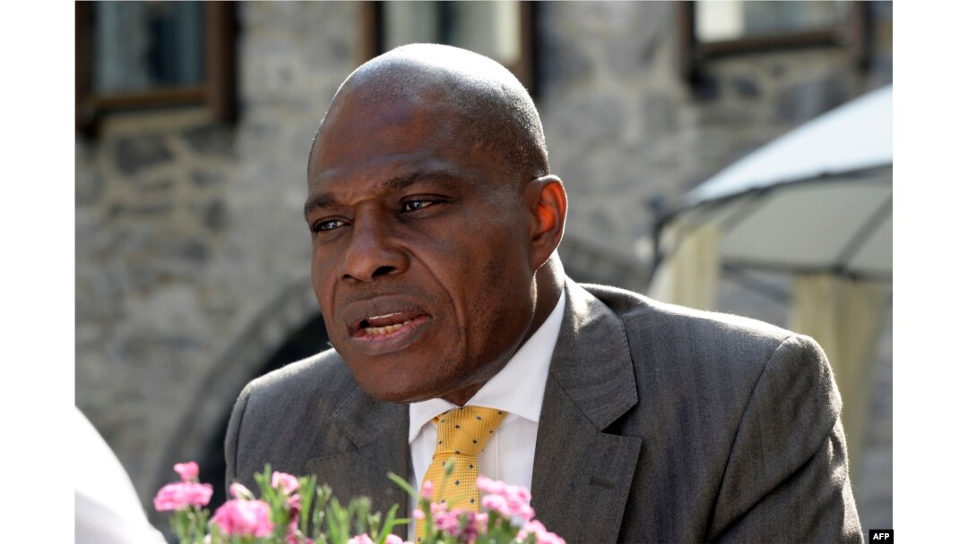 The leader of the DRC opposition party Engagement for Citizenship and Development, Martin Fayulu, talks to the media on June 10, 2016 in Genval, outside Brussels.