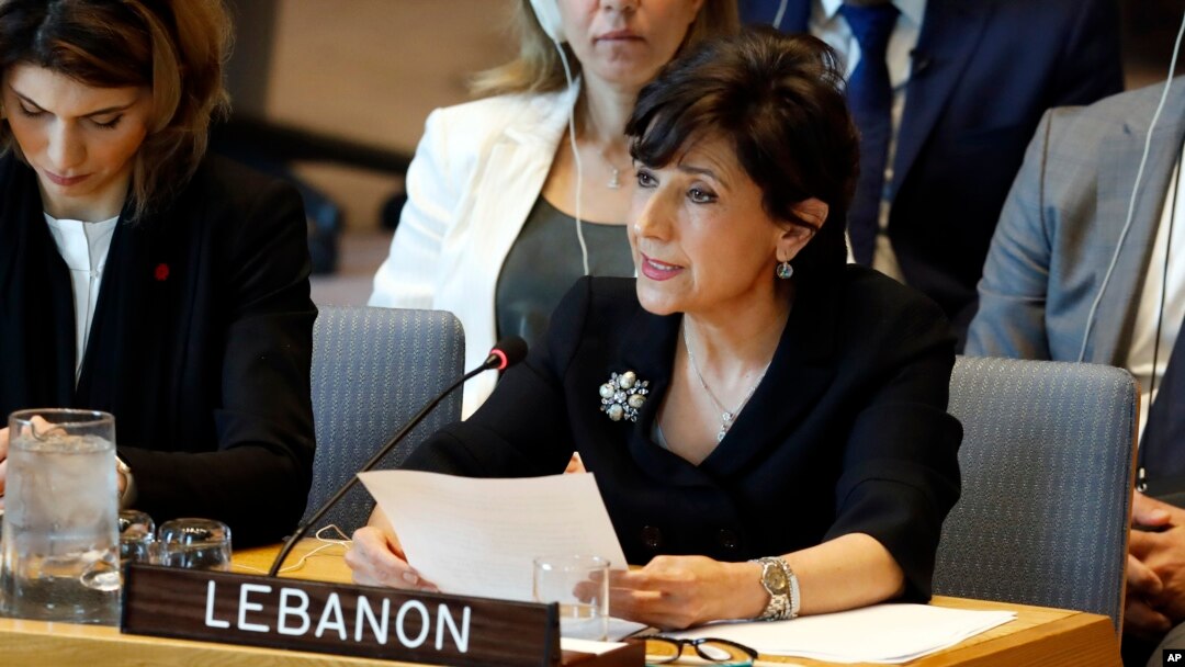 FILE - Lebanon's Ambassador Amal Mudallali speaks in the Security Council, at United Nations headquarters, April 29, 2019.