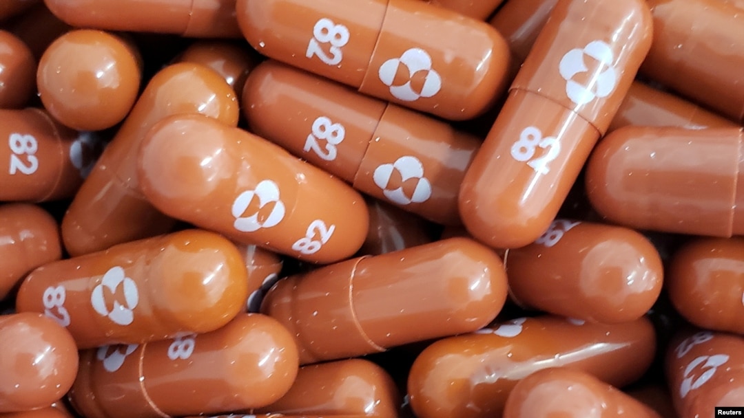 FILE - An experimental COVID-19 treatment pill called molnupiravir being developed by Merck & Co Inc and Ridgeback Biotherapeutics LP, is seen in this undated handout photo released by Merck & Co Inc and obtained by Reuters, May 17, 2021.