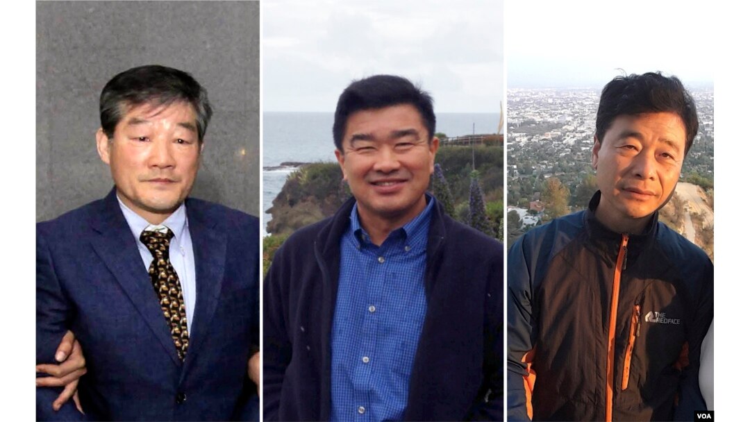 북한에 억류된 한국계 미국인 김동철(왼쪽부터), 김상덕, 김학송 씨. 김동철 씨는 2015년 10월 체포된 후 간첩 혐의로 노동교화형 10년을 선고 받고 복역 중이며, 김상덕 씨와 김학송 씨는 각각 2017년 4월과 5월 억류됐다. (KCNA via AP, Courtesy Photos)