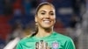 United States' goalkeeper Hope Solo (1) poses with the golden glove award after the SheBelieves Cup, March 9, 2016, in Boca Raton, Florida. 