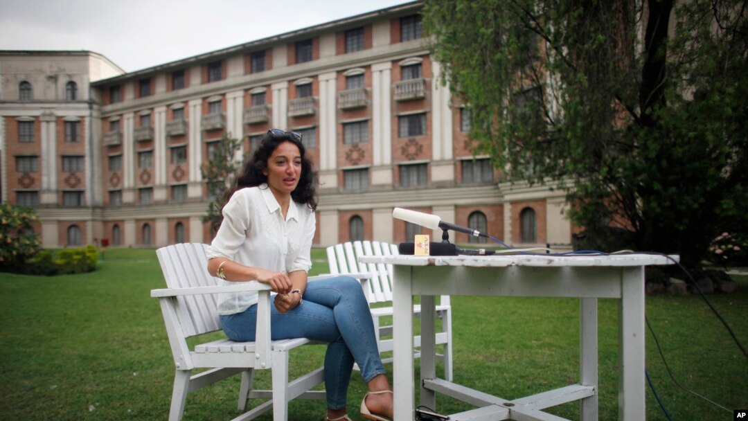 FILE - Raha Moharrak, the first Saudi Arabian woman to scale the world's highest peak Mount Everest, talks to the media at Yak and Yeti Hotel in Katmandu, Nepal, May 21, 2013.
