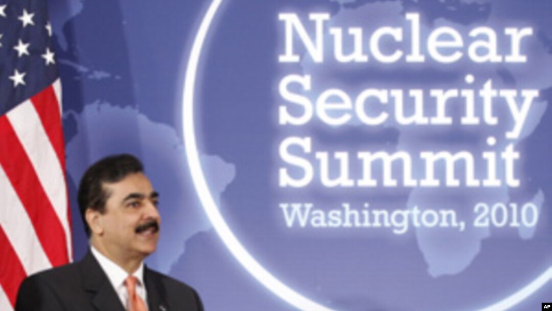 Pakistan's Prime Minister Yusuf Raza Gilani speaks while in Washington for the 2010 nuclear security summit (FILE).