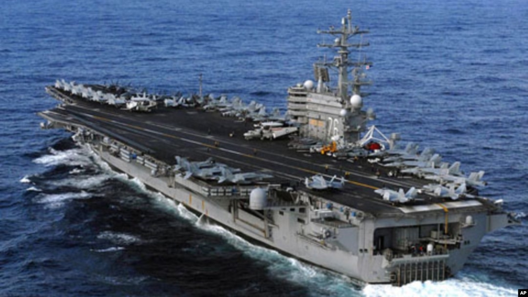 FILE - USS Ronald Reagan in the Pacific. Senior officials from the Royal Cambodian Armed Forces and the Ministry of Interior recently came aboard to study real-time naval operations.