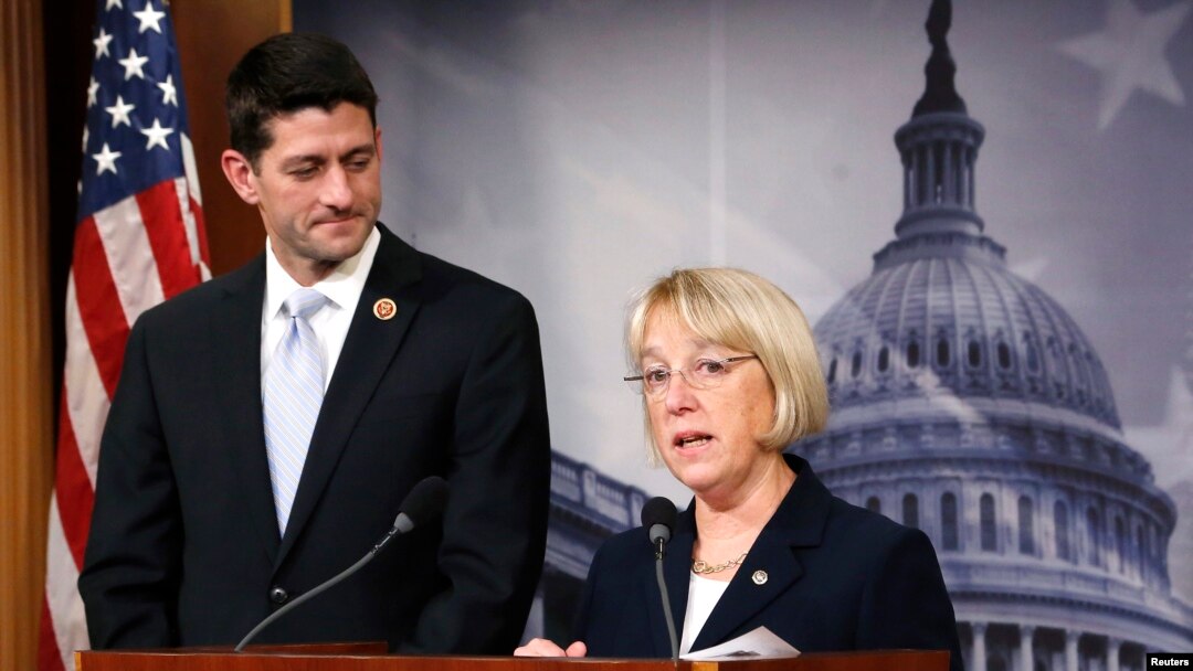 Senate Budget Committee chair Senator Patty Murray (R) and House Budget Committee chair Representative Paul Ryan announce the budget deal at a news conference at the U.S. Capitol in Washington, Dec. 10, 2013.