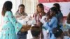 First lady Melania Trump visits with mothers and their babies at Greater Accra Regional Hospital in Accra, Ghana, Oct. 2, 2018. 
