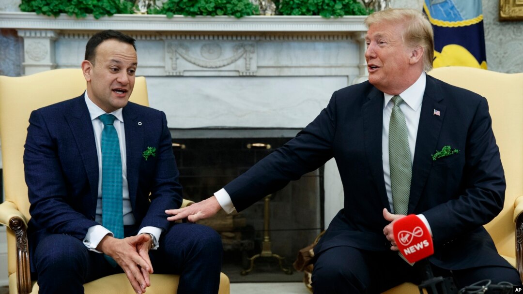 President Donald Trump meets with Irish Prime Minister Leo Varadkar in the Oval Office of the White House, Thursday, March 14, 2019, in Washington. 
