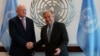 The new Russian Ambassador to the United Nations Vassily Nebenzia shakes hands after he presented his credentials to Secretary-General Antonio Guterres at U.N. Headquarters in New York City, New York, July 28, 2017.