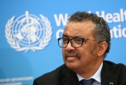 FILE - WHO Director-General Tedros Adhanom Ghebreyesus attends a news conference on the coronavirus in Geneva, Switzerland, Feb. 24, 2020.