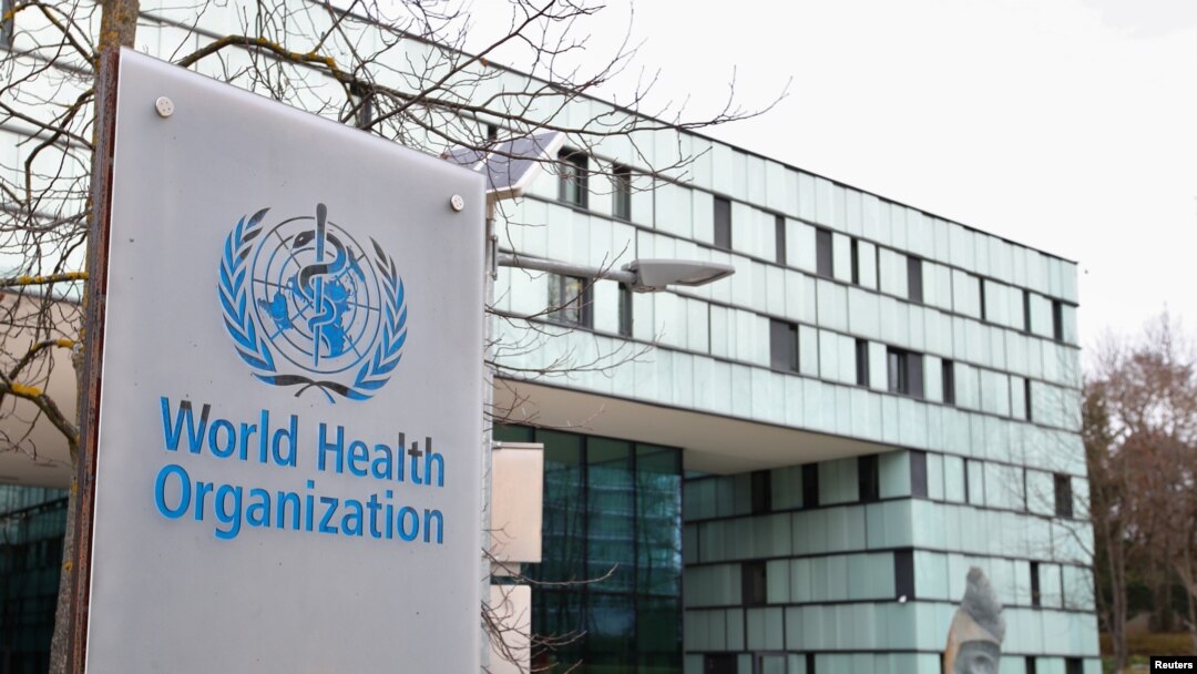 FILE PHOTO: A logo is pictured outside a building of the World Health Organization during an executive board meeting on update on the coronavirus outbreak, in Geneva, Feb. 6, 2020. 