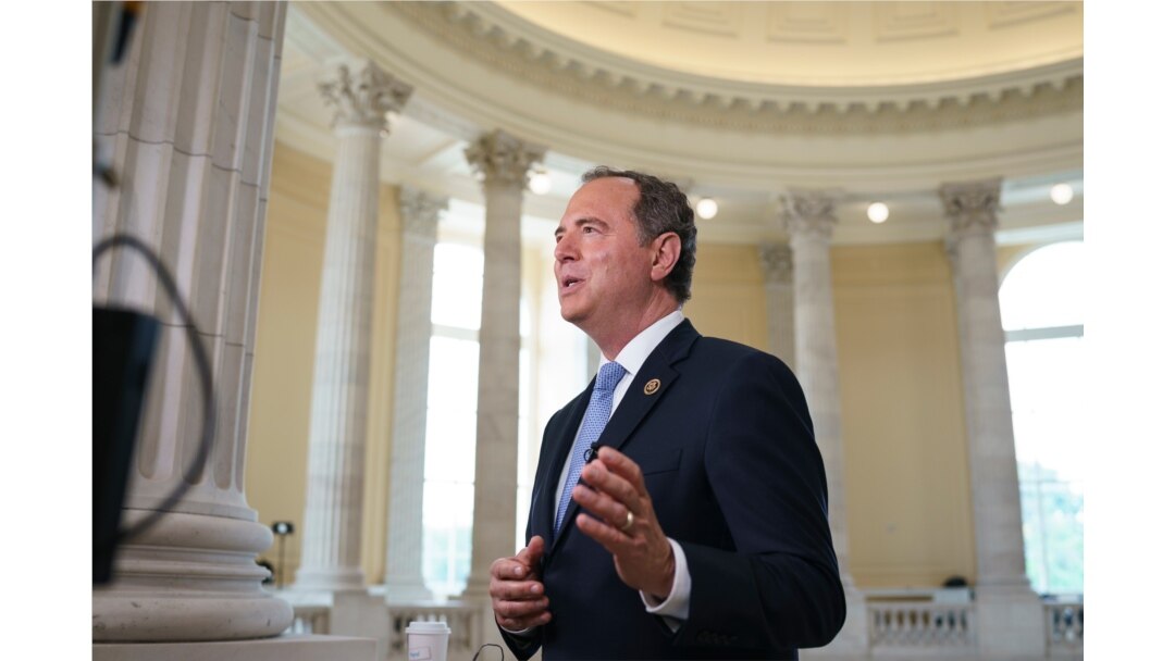 House Intelligence Committee Chairman Adam Schiff, D-Calif., a key member of the House select committee on the Jan. 6 attack, does a TV news interview at the Capitol in Washington, July 26, 2021.