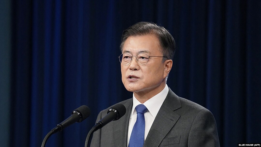 문재인 한국 대통령이 청와대에서 연설하고 있다. (자료사진)