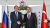 Russian Foreign Minister Sergei Lavrov, left, and Turkish Foreign Minister Mevlut Cavusoglu shake hands before a meeting of Turkey-Russia joint strategic planning group in Alanya, Antalya, Turkey, Dec. 1, 2016. 