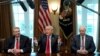 Chairman, CEO and president of Nucor John Ferriola and U.S. Steel CEO Dave Burritt flank U.S. President Donald Trump as he announces that the United States will impose tariffs of 25 percent on steel imports and 10 percent on imported aluminum during a meeting at the White House in Washington, March 1, 2018.