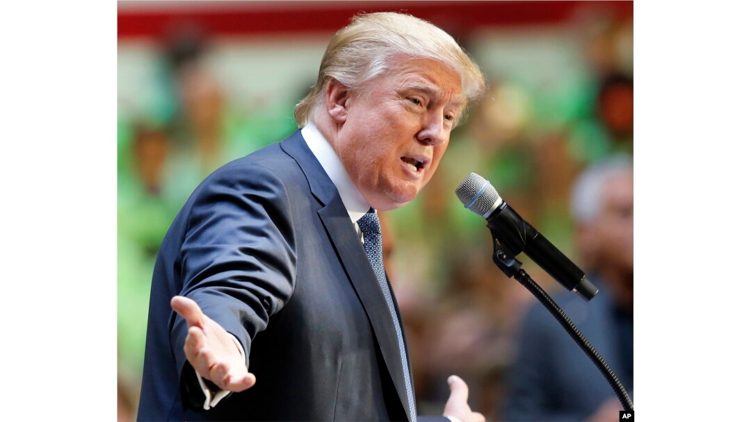 FILE - Republican presidential candidate Donald Trump speaks during a No Labels Problem Solver convention.