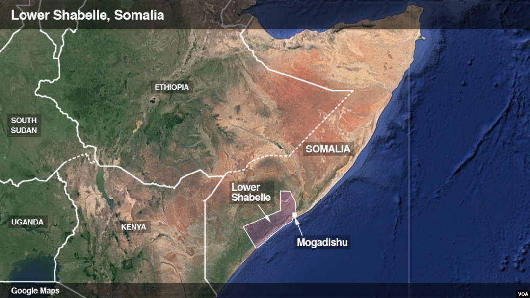 Map showing Lower Shabelle, Somalia, which includes the town of Bulo Marer. 